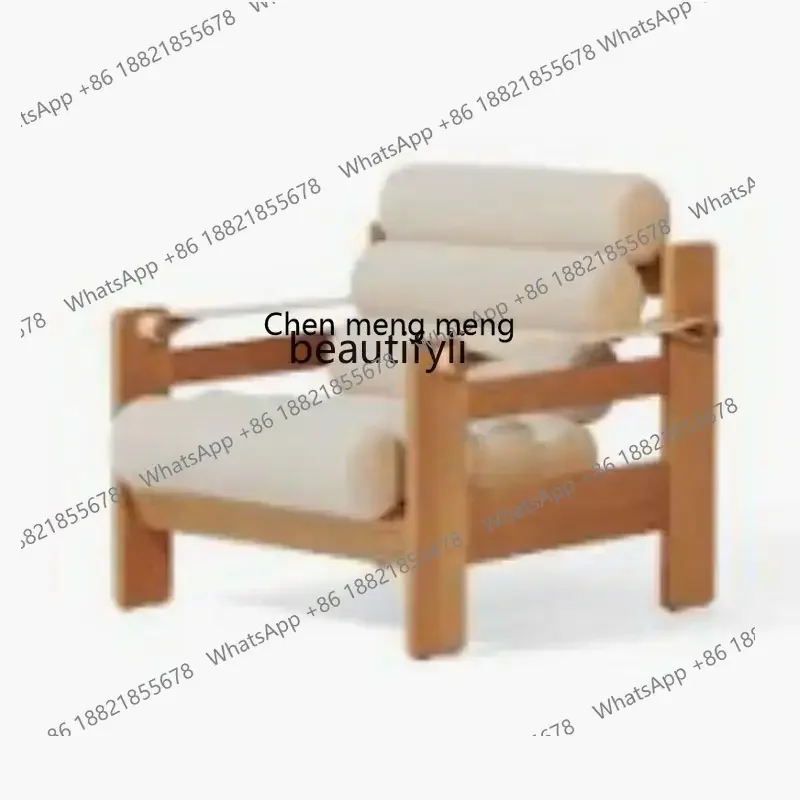 

A182 C Nordic simple solid wood, leisure chair, home living room, bed and breakfast, lamb wool sofa chair