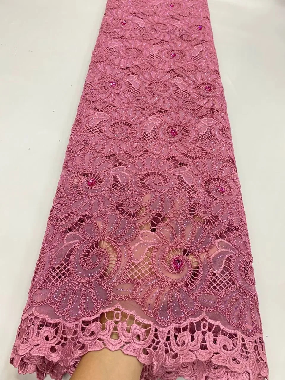 

Nigerian Tulle Lace 5Yards, Beaded French Guipure with Sequins Embroidery for Wedding Dress & Party Gown, African Bridal Fabric