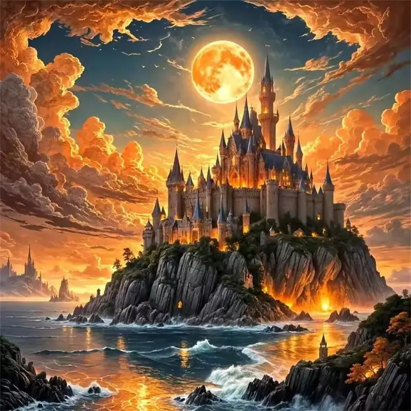 

CHENISTORY Diamond Painting Sunset Castle Scenery Full Square Drill 5D DIY Diamond Embroidery Mosaic Sale Rhinestone Art Home De