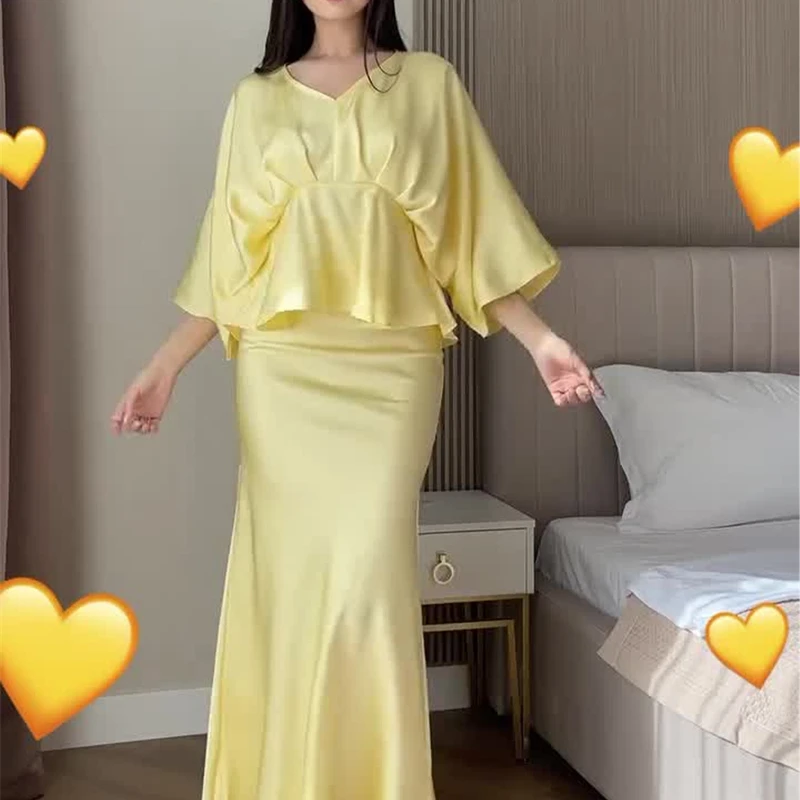 Wiosna 2025 Nowa Kolekcja Codzienna Sukienka Maxi z Długim Rękawem Satynowa Wygodny Garnitur Odzież Damska