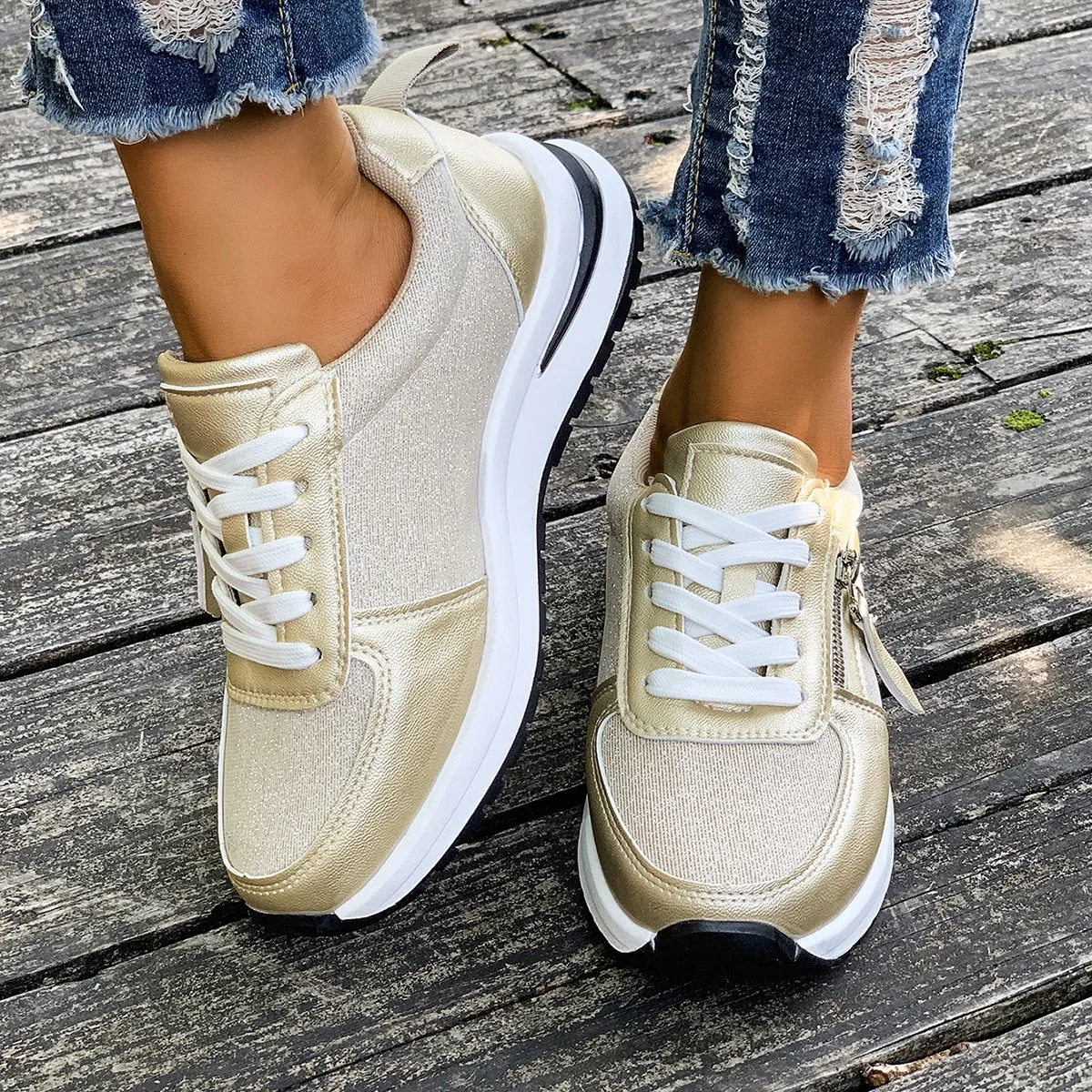 

Women Sneakers Thick Soled Round Head Fashion Shoes Women Comfortable Breathable Casual Wear-resistant Sneakers Zapatos De Mujer