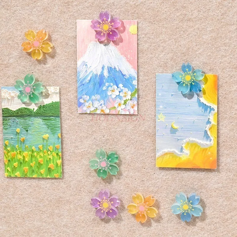 Colorful Cherry Blossoms, I-shaped Nails, Soft Wooden Board, Photo of Nailing, Wall Felt Board, Handmade Push Pin