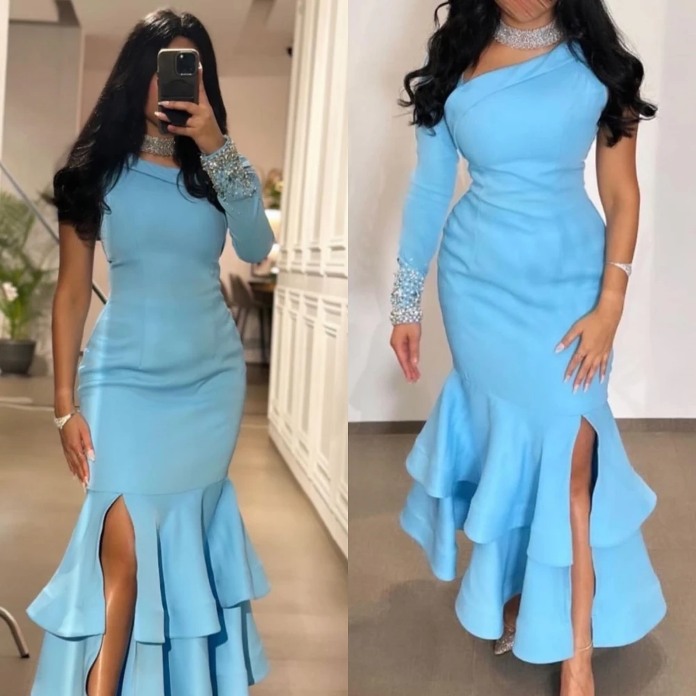 

Customized Sexy Exquisite One-shoulder Mermaid Celebrity Dresses Beading Paillette / Sequins Anke length Charmeuse Evening 2023