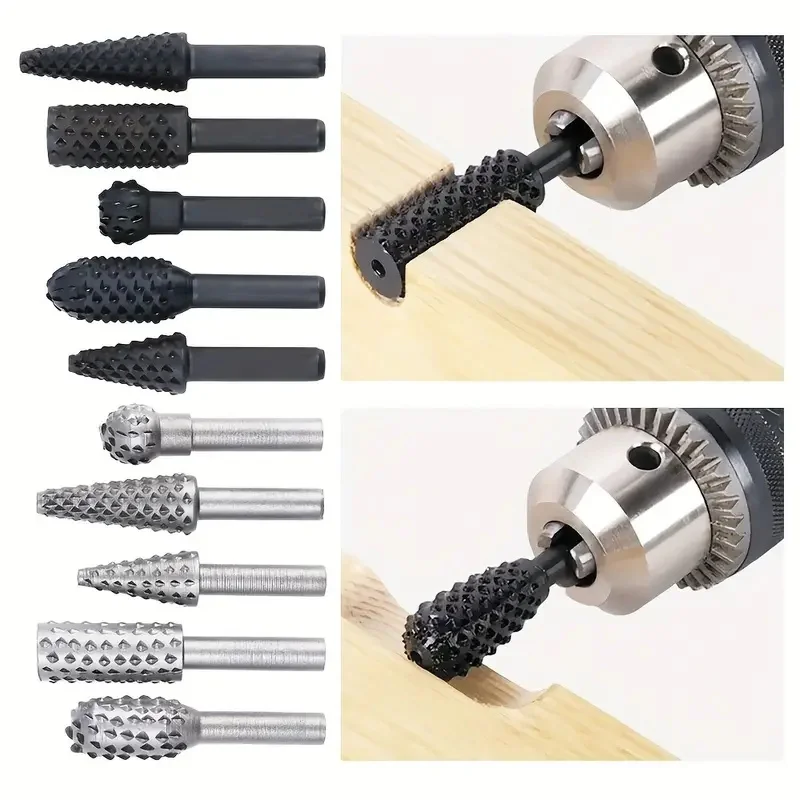 Madeira Carving Drill Bit Set, Rotary Craft Arquivos, Rasp Burrs, Madeira Bits, Moagem Power, Carpintaria Ferramenta Mão, Haste, 5pcs