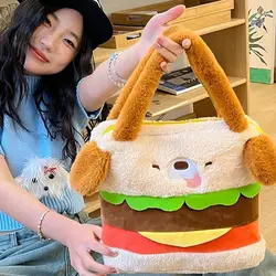 Large Capacity Hamburg Dog Backpack Plush Shoulder Bag Animals Bag Quirky Shoulder Bag Doll Gift