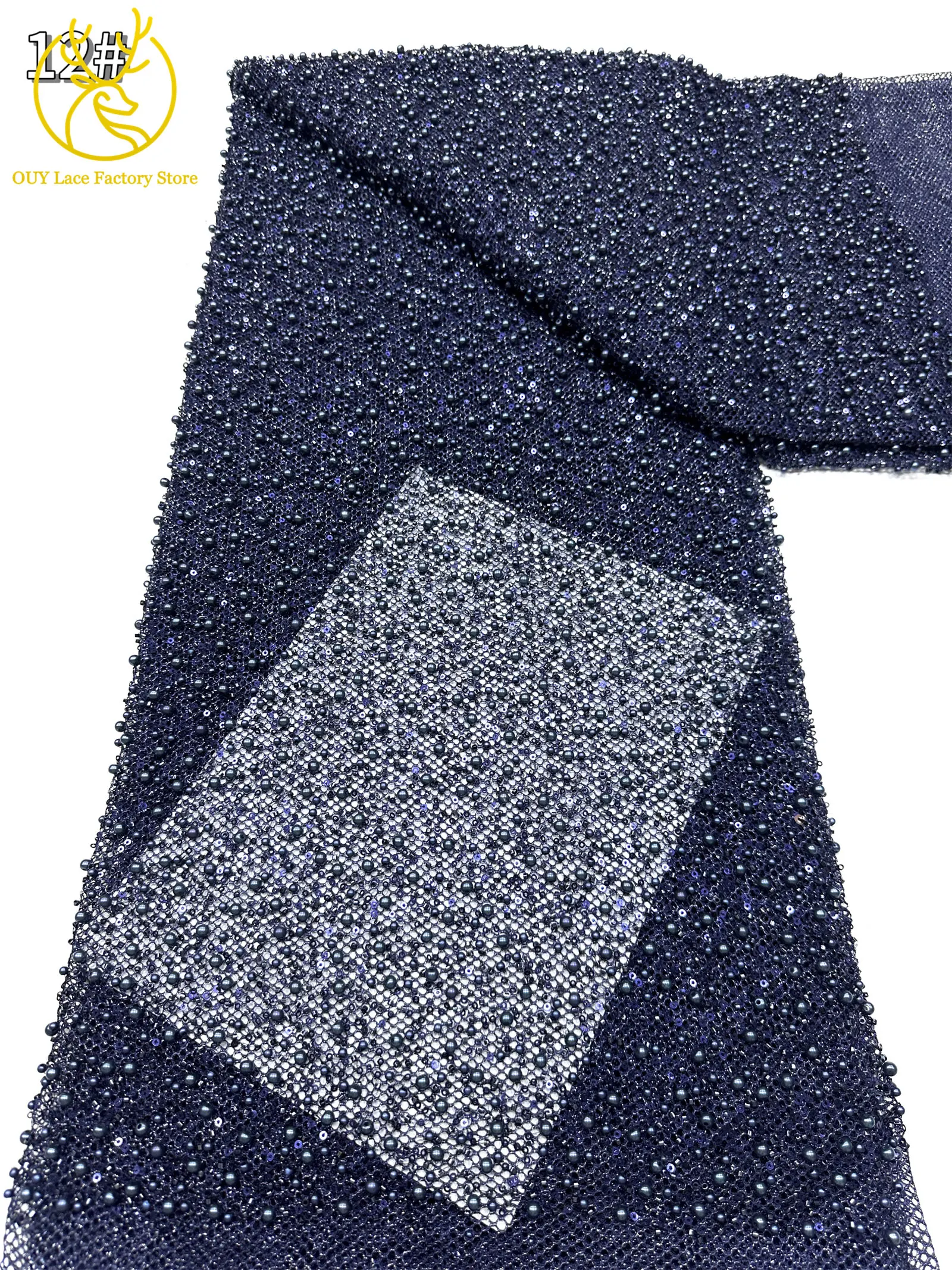 Neuer Stil Afrikanischer Perlen-Spitzenstoff Hochwertiger nigerianischer Perlen-Pailletten-Spitzenstoff Luxuriöser französischer Netzstoff zum Nähen von Hochzeitskleidern – Detail 26