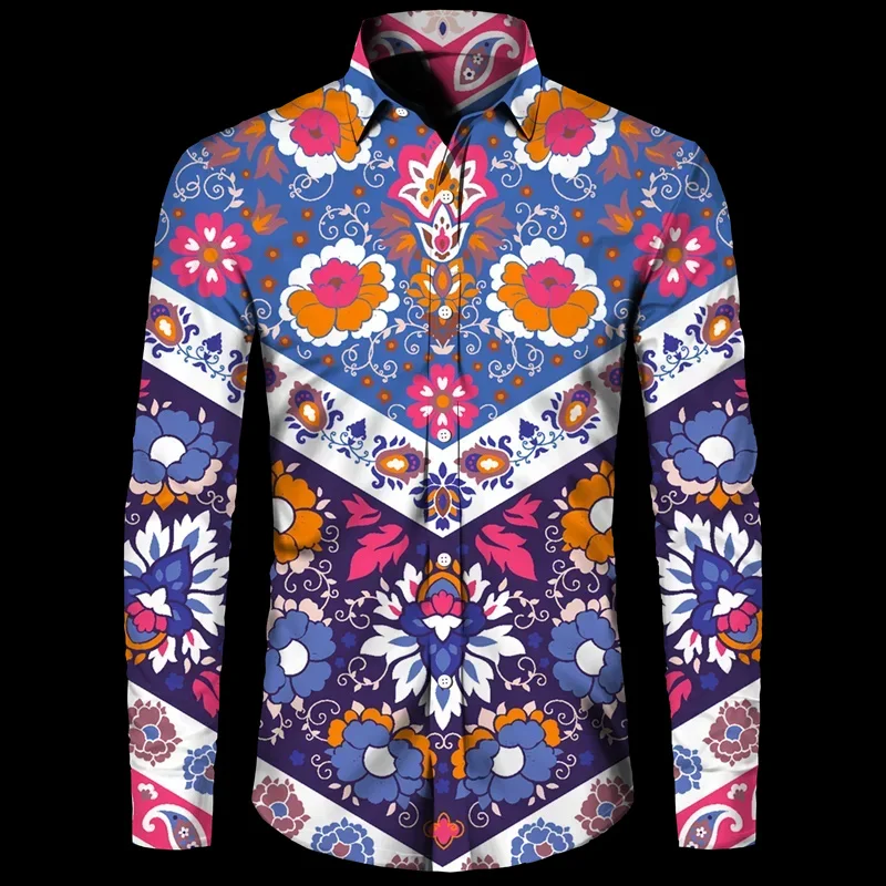 

Vintage 3D Ancient Babylon Paisley Pattern Printed Long Sleeve Shirts Hinduism Spiritual Totem Graphic Office Shirts For Men Top