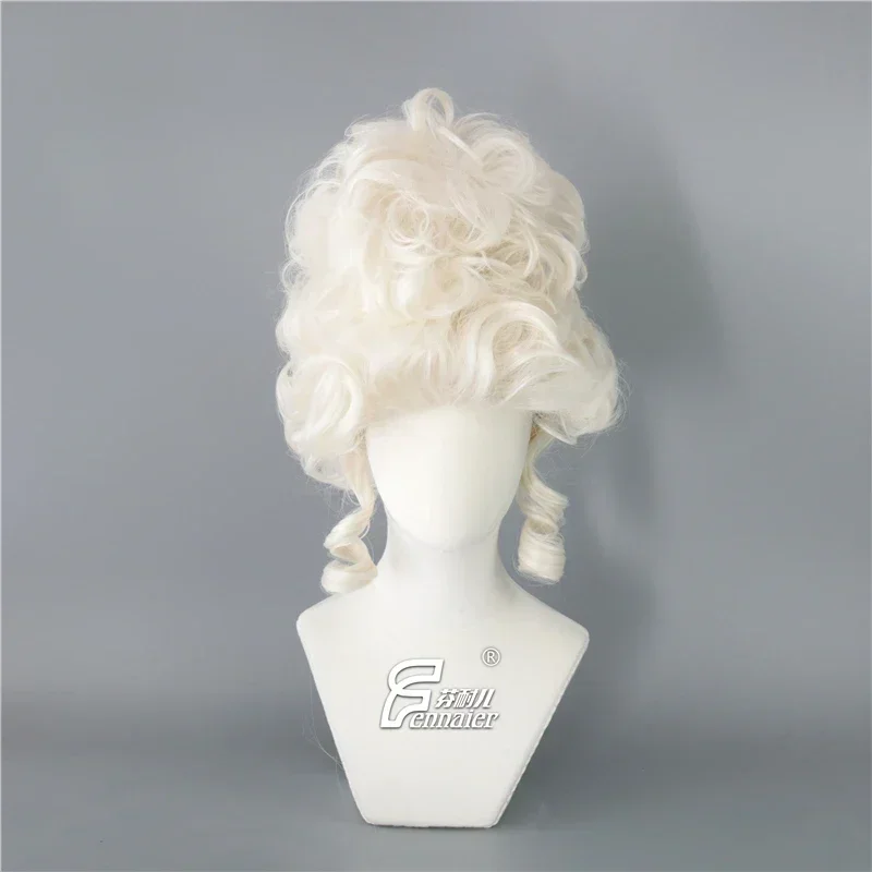 Halloween Vintage Marie Antoinette Princess Wigs White Curly Heat Resistant Synthetic Hair Buns Cosplay Wig MN3