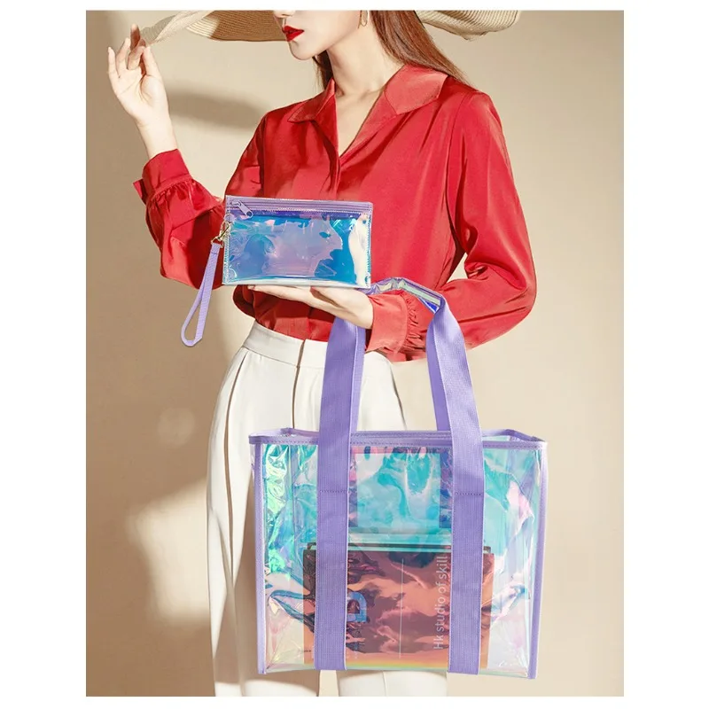 

2pcs Women's Large Capacity Handbag Crossbody Bag Portable Tote Bag Waterproof Jelly Bag Beach Bag