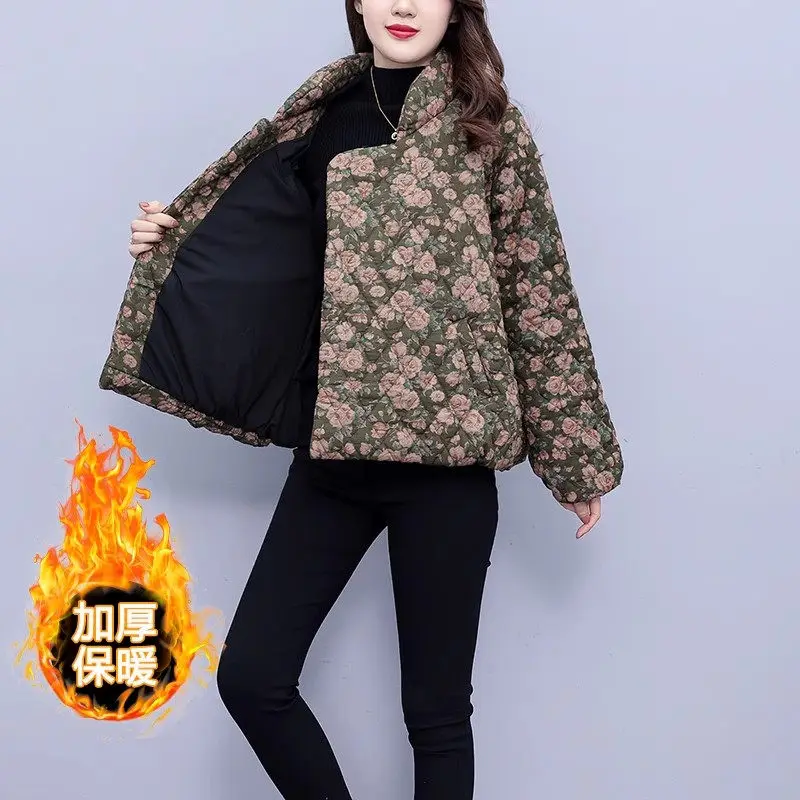 Winter Oversized Ethnic Style Cotton Linen Jacket Quilted Coats Thickened Floral Women Retro Loose Fitting Warm Outerwear Z3488