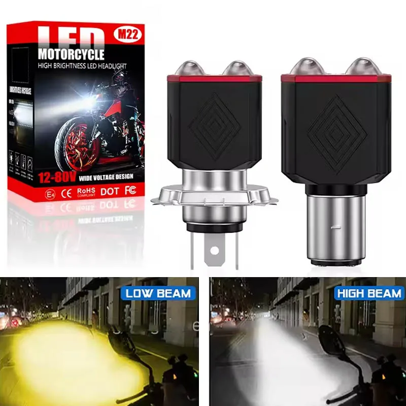 LED دراجة نارية المصباح H4 H6/BA20D ثنائي اللون أبيض أصفر مرحبا لو شعاع عدسة للدراجات النارية العلوي سكوتر الضباب مصباح 2 قطعة #1