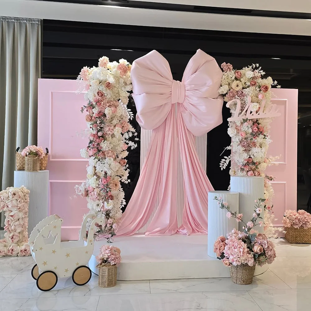 

FSDKX Wedding Arch Pink PVC Backdrop Event Party Stage Decoration Back Drops Supplies Background Flower Backdrop Stand
