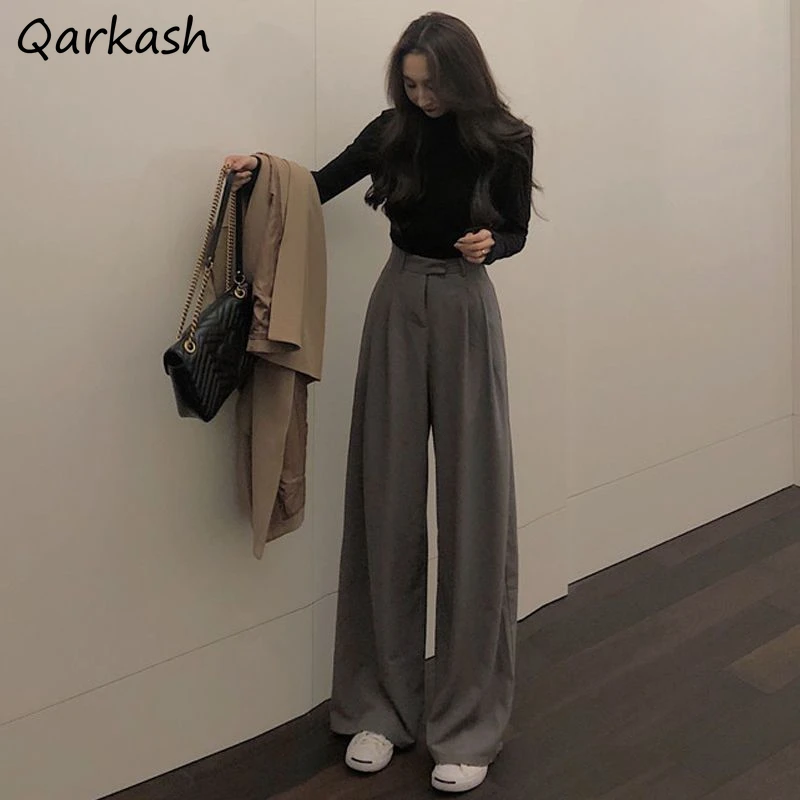 

Wide Leg Pants Women High Waist Pleated Straight Casual Trousers Loose Slender Office Lady Spring Autumn All-match Stylish Chic