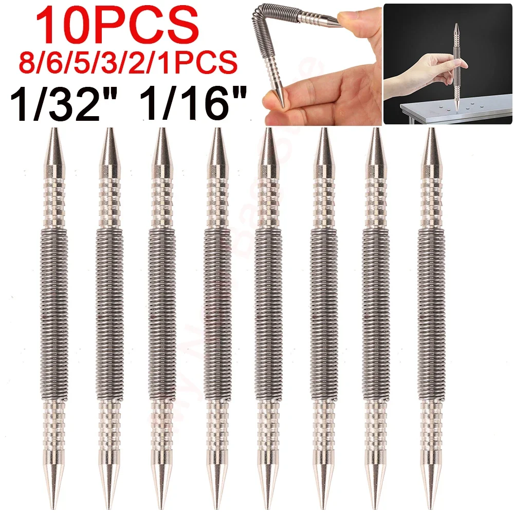 1-10PCS Spring Tool Hammerless Nail Set Door Pin Removal Tool Center Pin Punch Spring Loaded Marking Metal Woodwork Drill Bit