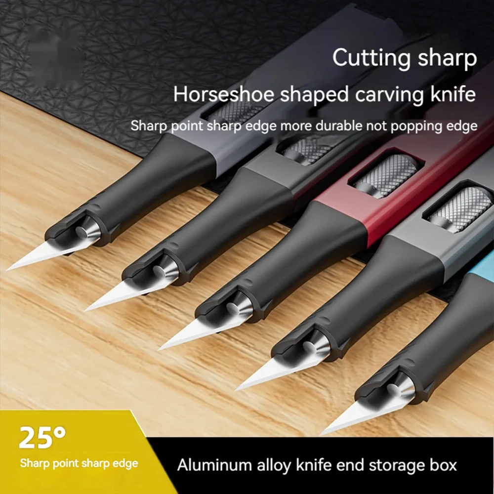 KATWAY Pen-shaped DIY Carving Knife with Aluminum Handle, Comes with 5 Replaceable Horseshoe Art Blades, Outdoor Knives LK-AA144