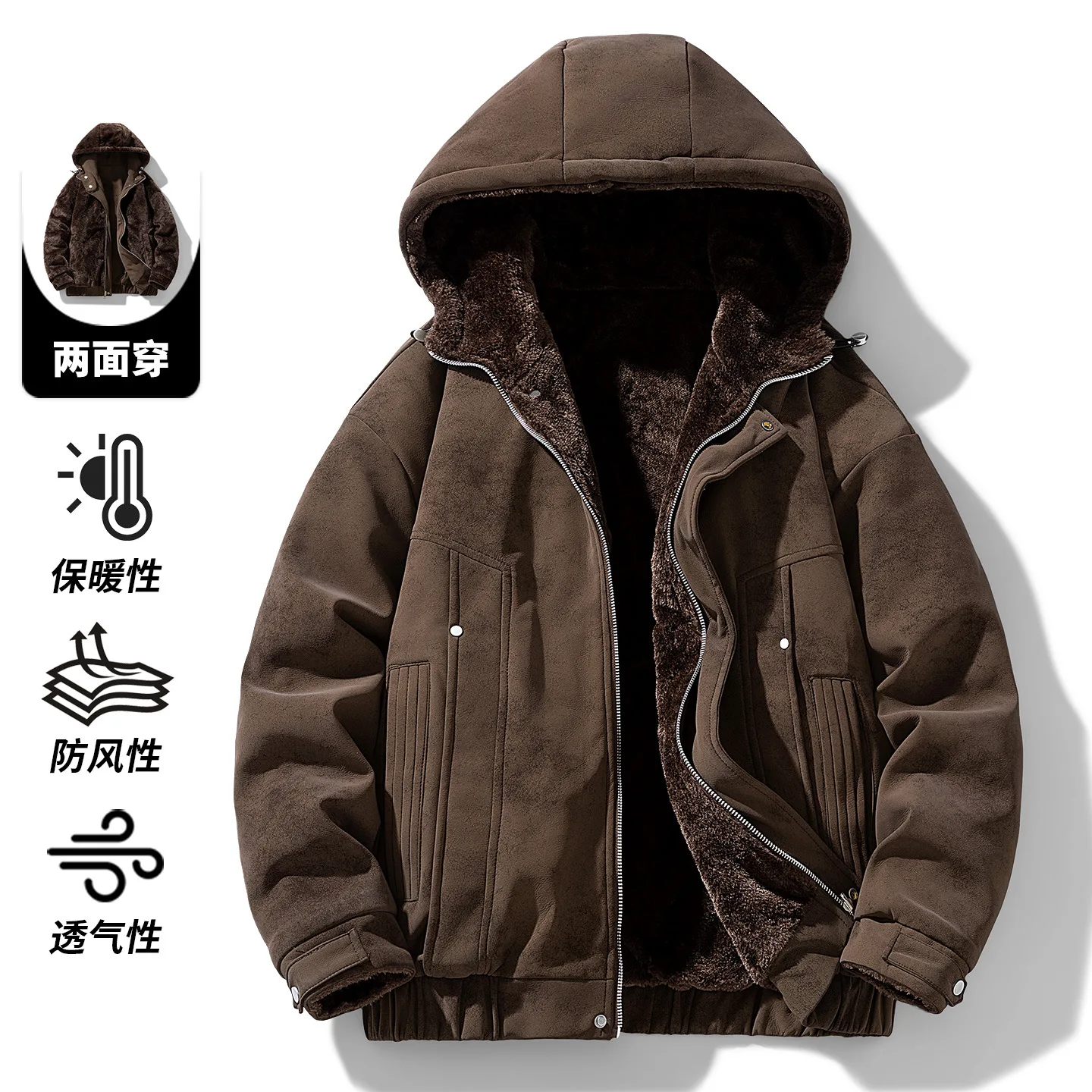 

2025 American Retro Plush Collar Cotton Jacket Autumn and Winter New Loose Warm Men's Hooded Pie To Overcome.