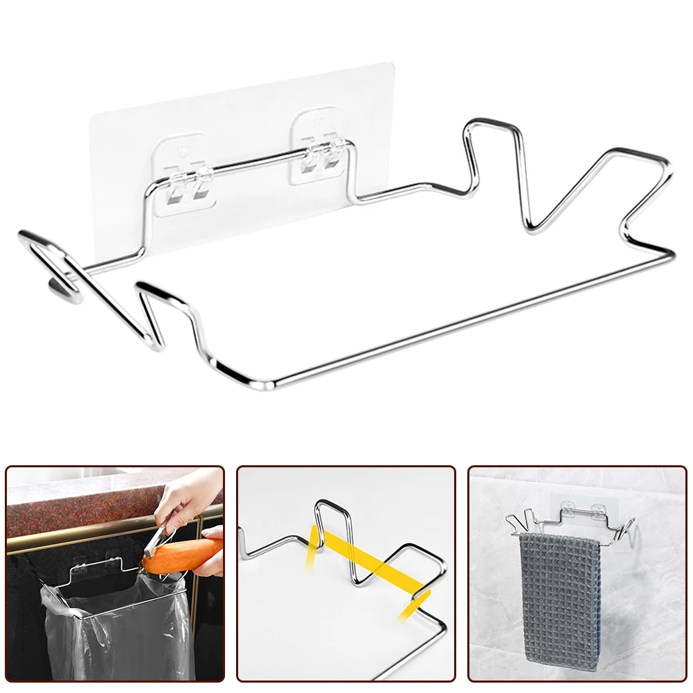 

Kitchen Trash Rack Cabinet Door Garbage Bags Holder Stainless Steel Closet Garbage Storage Holder Garbage Bags Rack Holder