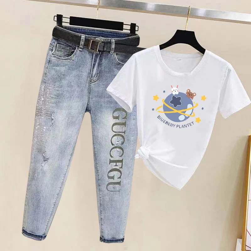

Faionable Women's Denim orts Svel Outfit Sweet And Sal Sle Summer New Arrival Two-Piece Set for Lazy Sling