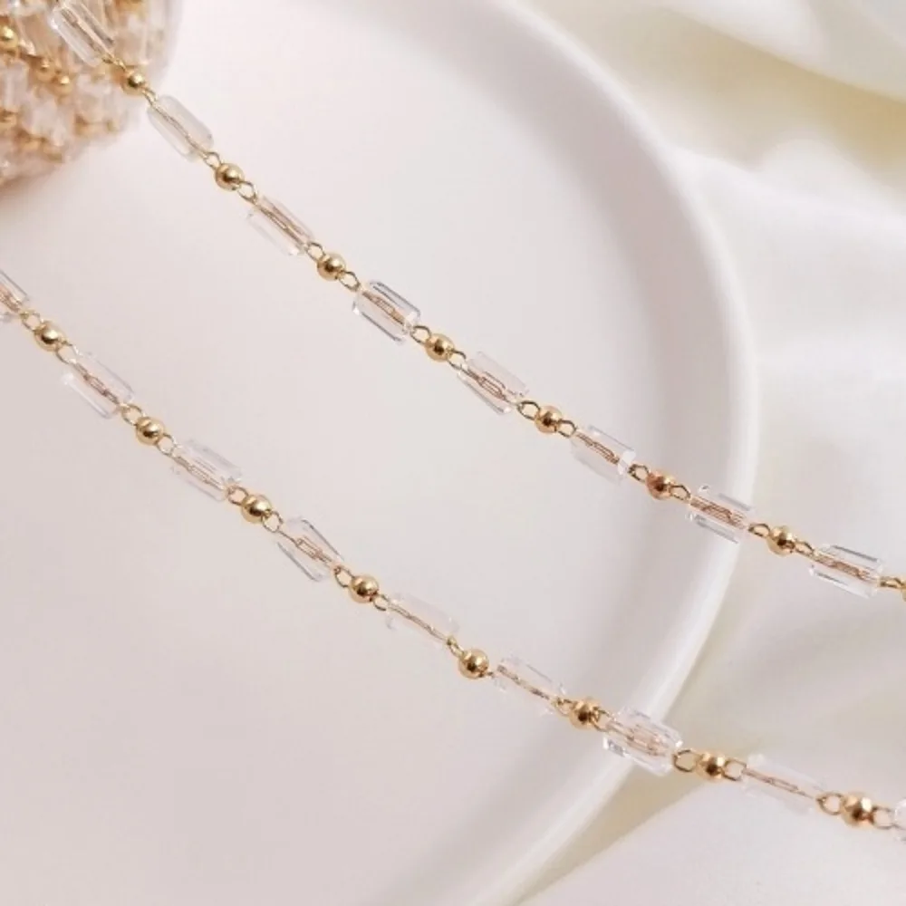 

14-каратное золотого цвета с кристаллами вспышки и циркониевой огранки, квадратный зажим для трубки, маленькая золотая бусина, свободная цепочка ручной работы, ювелирные изделия своими руками с цепочкой