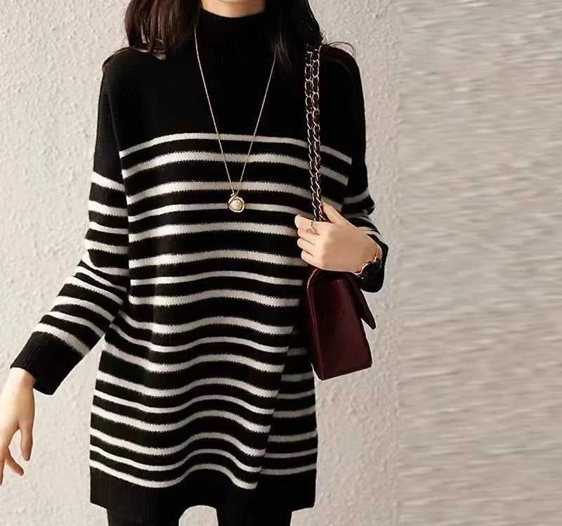 2025년 가을/겨울 신상 스트라이프 니트 울 원피스 (여성용)