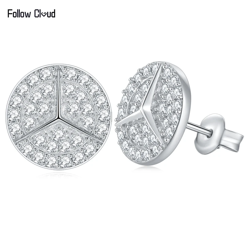 Follow Cloud 0.8ct Round Star Cut Moissanite D Color Rhodium Plated 925 Sterling Silver Halo Ear Stud Earrings for Woman Jewelry