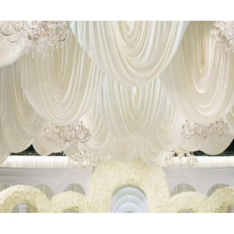 

4pcs Wedding Milk Silk Backdrop Stage Drapes Semi-circular Theater-style Curtain Wave Base Design For Wedding Decorations