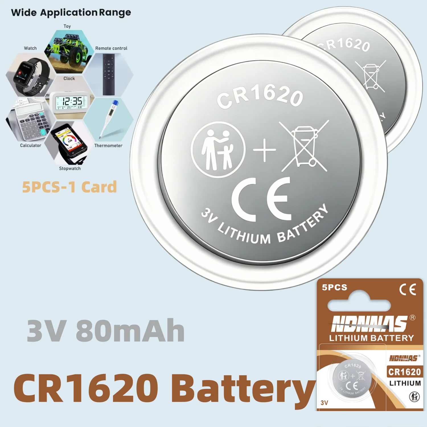 5-100Pcs CR1620 80mAh 3V Lithium Coin Cell Button Battery DL1620 BR1620 5009LC For Watch Key Fob Remote Clock Electronic Device