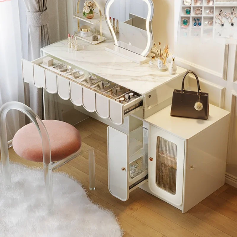 Girls Makeup Bedside Dressers Cabinets Storage Mirror White Modern Dressers Drawers Led Lights Table Tocador Home Furniture