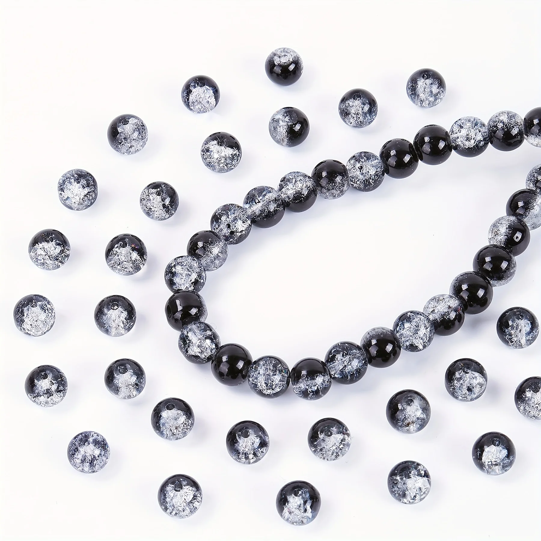 200/100 Stück 6-8mm Kreative Schwarz-Weiße Acryl-Crackle-Perlen, Geeignet für Frauen, DIY Armbänder, Halsketten, Schmuckmaterialien – Detail 3