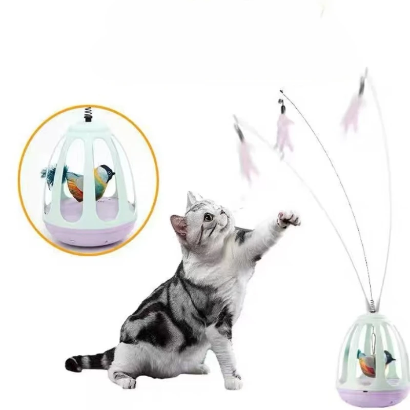 

Electric Cat Toy Rechargeable Tumbler Feather Cat Teasing Stick Automatic Flying Bird Cat Turntable To Relieve Boredom Pet Toy