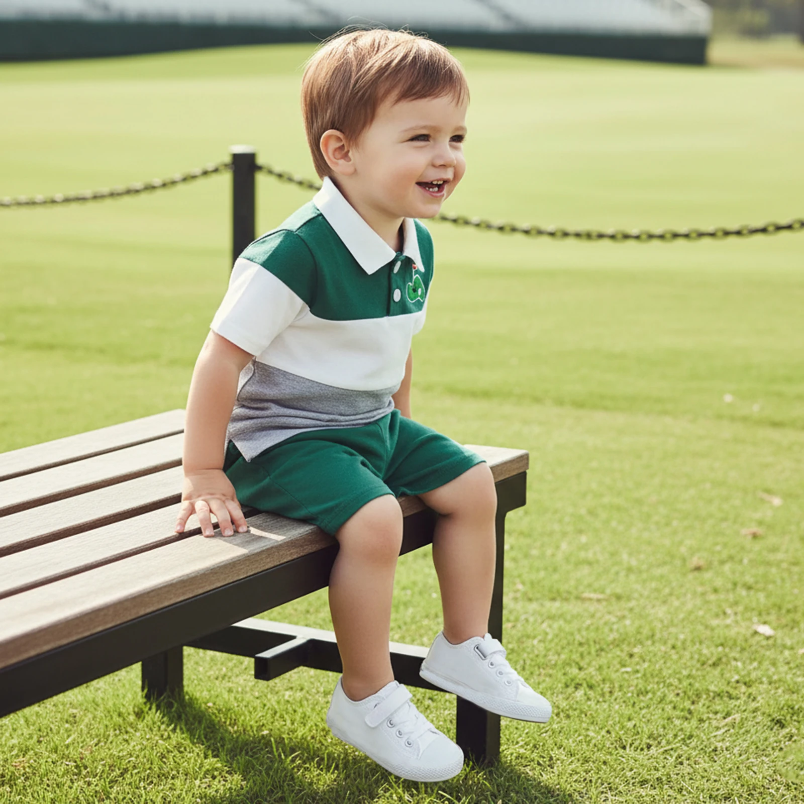 0-4Y Toddler Baby Boy Summer Outfit Golf Embroidered Contrast Color Collared Short Sleeve t Shirt Tops and Shorts 2 Pcs Boys Set