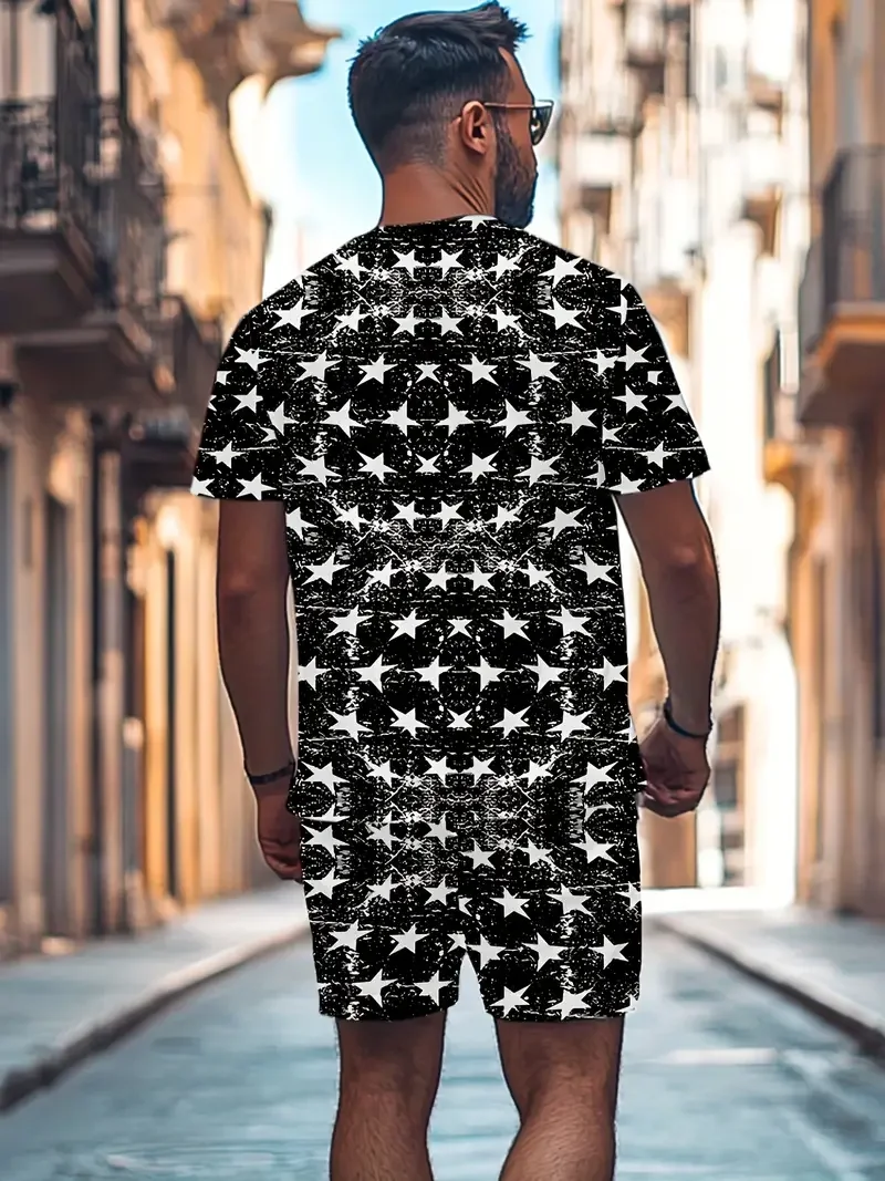 2025 casual and comfortable Summer chic outdoor activity 3D printed T-shirt set Printed Short Sleeve outdoor sport  set