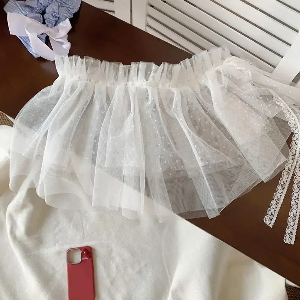 Rok Renda Tumpang Tindih Satu Potong Korea Wanita Musim Panas 2025 Rok A-Line Pendek Celemek Rok Kasa Berlapis Renda dengan Dasi