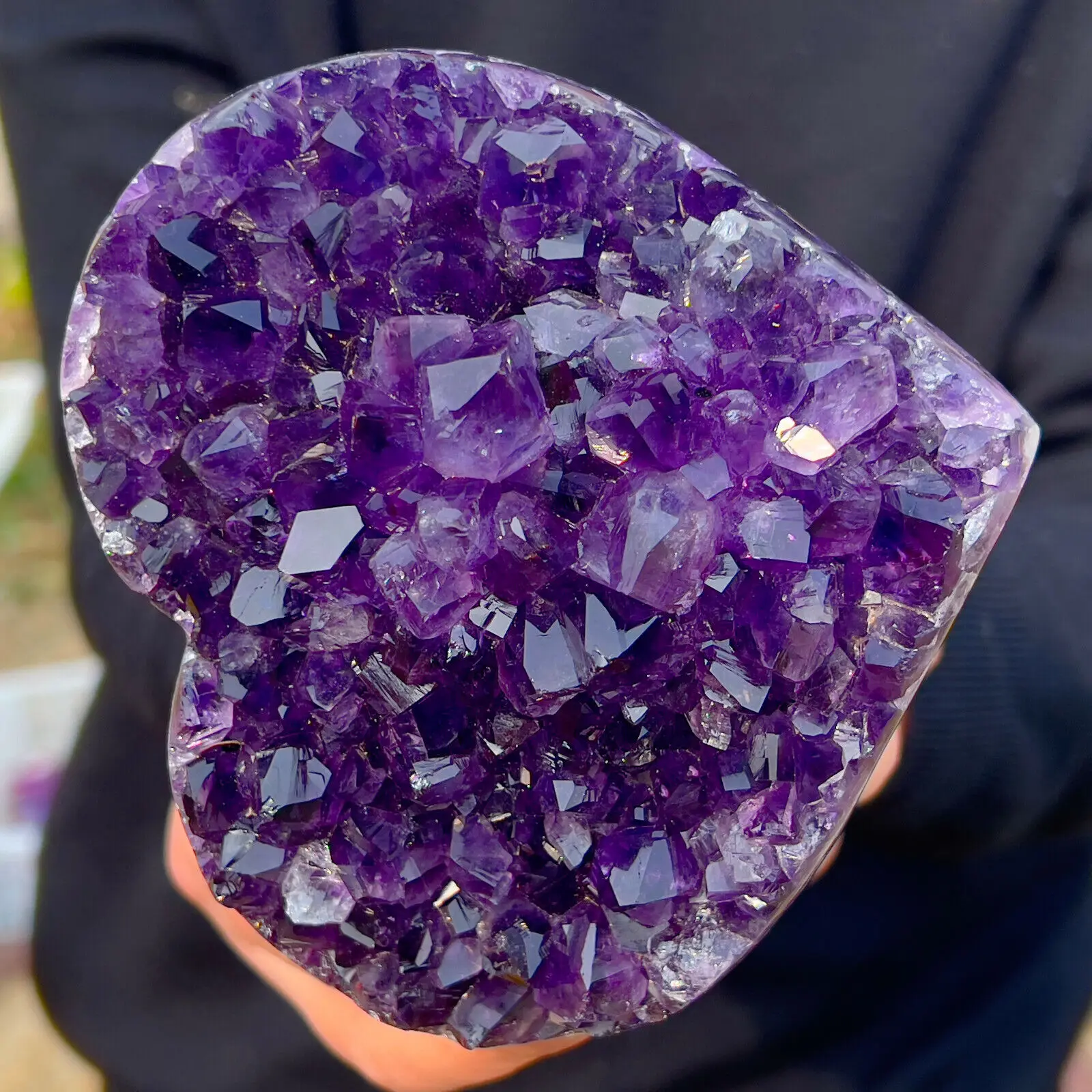 Natural Heart-shaped Amethyst Gem Quartz Cluster Crystal Sample Ener Healing Reiki