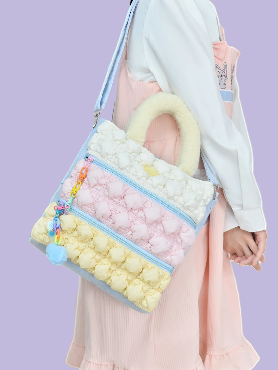 اليابانية الحلو لطيف ثلاثة نفخة حقائب كتف ذات سعة كبيرة فتاة حقيبة كتف حقيبة 2025 جديد الصيف مطوي سحابة حقيبة لوليتا حقيبة