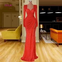 LISM Luxury Sequins Evening Dresses Dubai Sweetheart Long Sleeve Side Slit Plus Size Prom Gowns Sexy Bones Celebrity Dress 2023