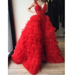 Red Fluffy Tiered Tulle Detachable Train Bridal Tutu Tulle Over Wrap Skirt Voluminous Tulle Overlay Long Women Maxi Tulle Skirts