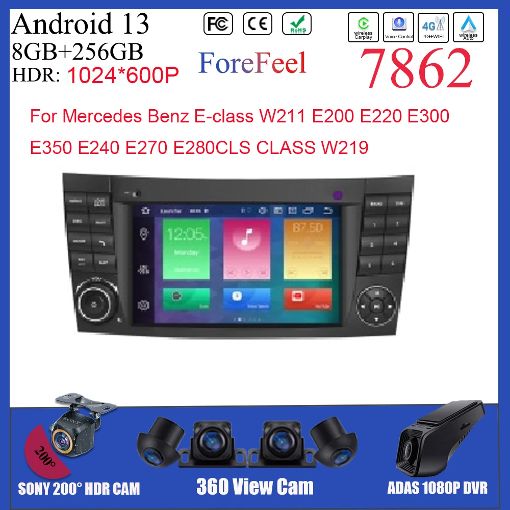 Android For Mercedes Benz E-class W211 E200 E220 E300 E350 E240 E270 E280CLS  7 Inch Multimedia  No 2din DVD Screen Auto radio