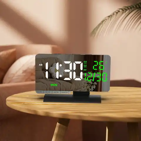 1 unidade de relógio despertador digital com projeção para quarto, rádio com relógio de teto, exibição de temperatura e umidade, tela LED grande com espelho, adequado para decoração de casa em quartos, salas de estar e escritórios.
