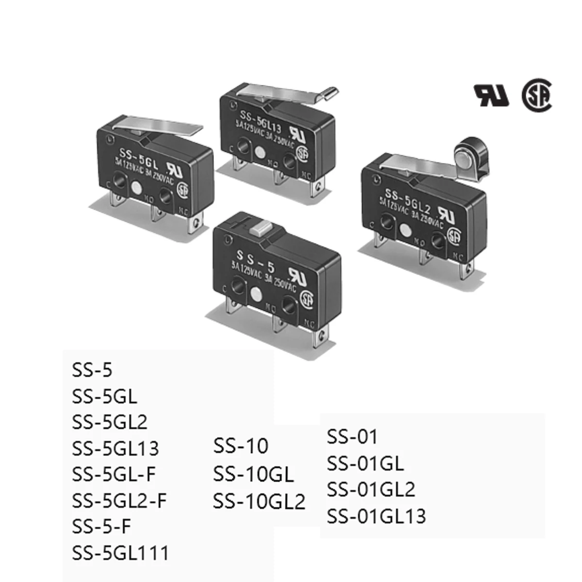 10PCS SS Series Micro Switch 0.1A to 10.1A SS-5 GL2 GL13 GL-F GL2-F -F SS-5GL111 SS-10GL2 SS-01GL2 13 NEW Original Basic Switch