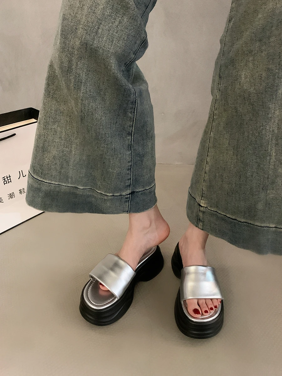 Kasual berjalan Platform loafer sandal nyaman desainer tinggi sandal untuk wanita Zapatos De Mujer slide Non-slip tren