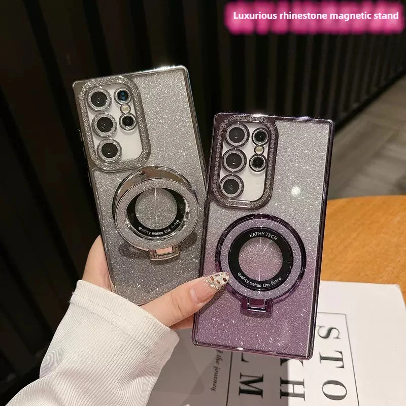 

For Samsung S25 Ultra Case new electroplating edge rhinestone glitter gradual change magnetic suction bracket Case for S24 A55