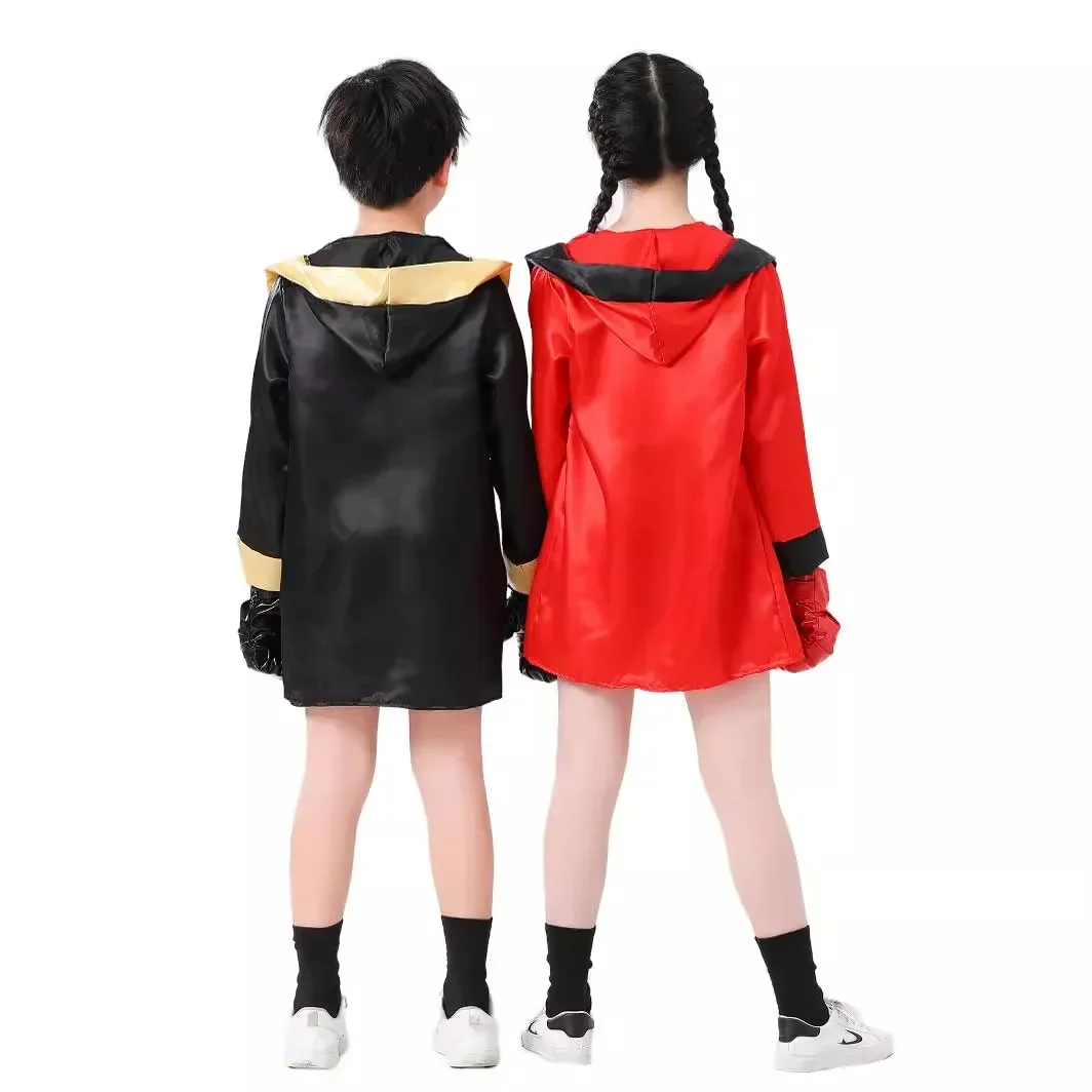 Sydanne Kids Boxing Sanda Uniform Suit Fighting Cosplay Costume Boys Girl Hooded Cape Top Shorts Boxing Gloves Halloween Costume