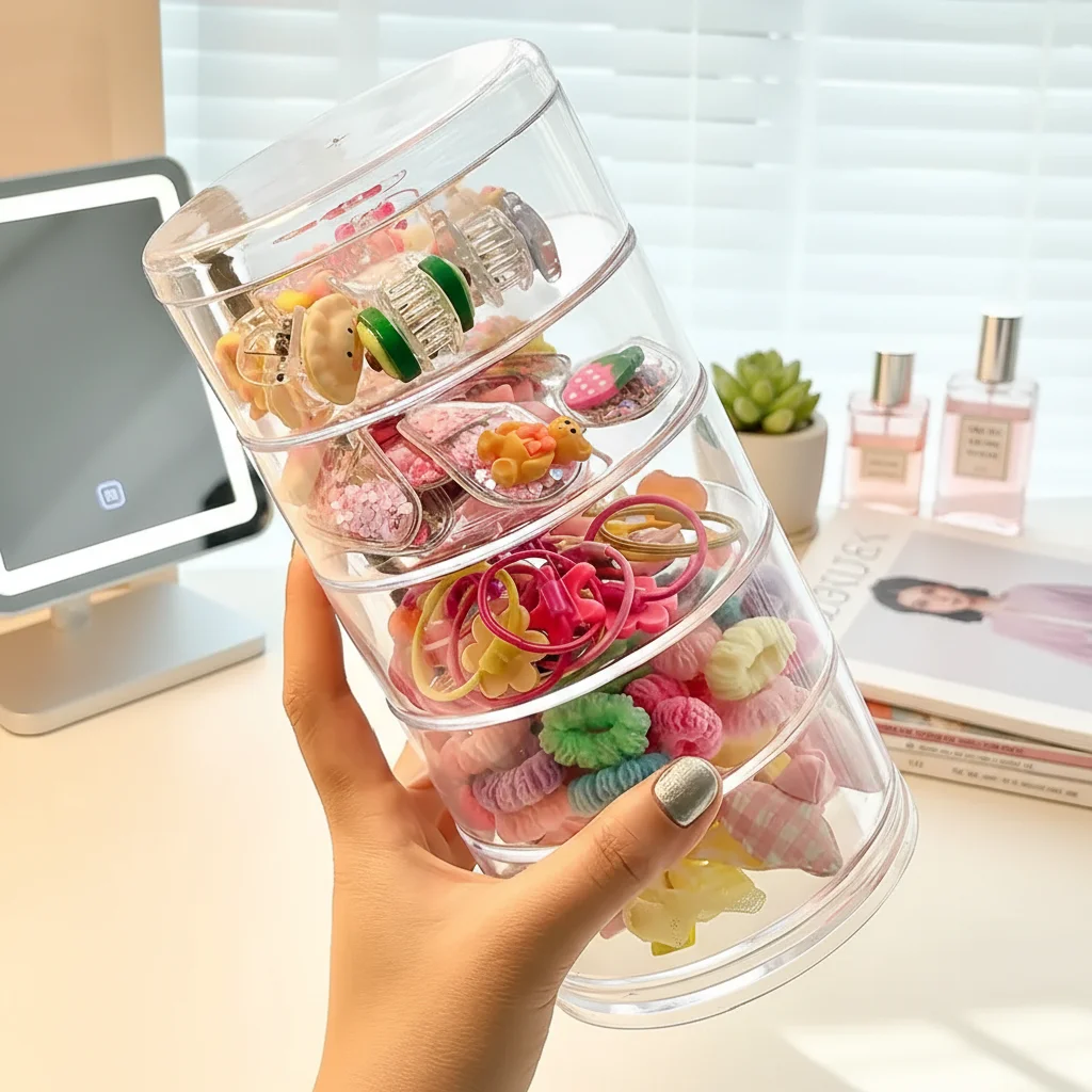 Acrylic Hair Accessories Organizer Box Elastic Hair Bands Hairpins Headwear Storage Case Jewelry Box