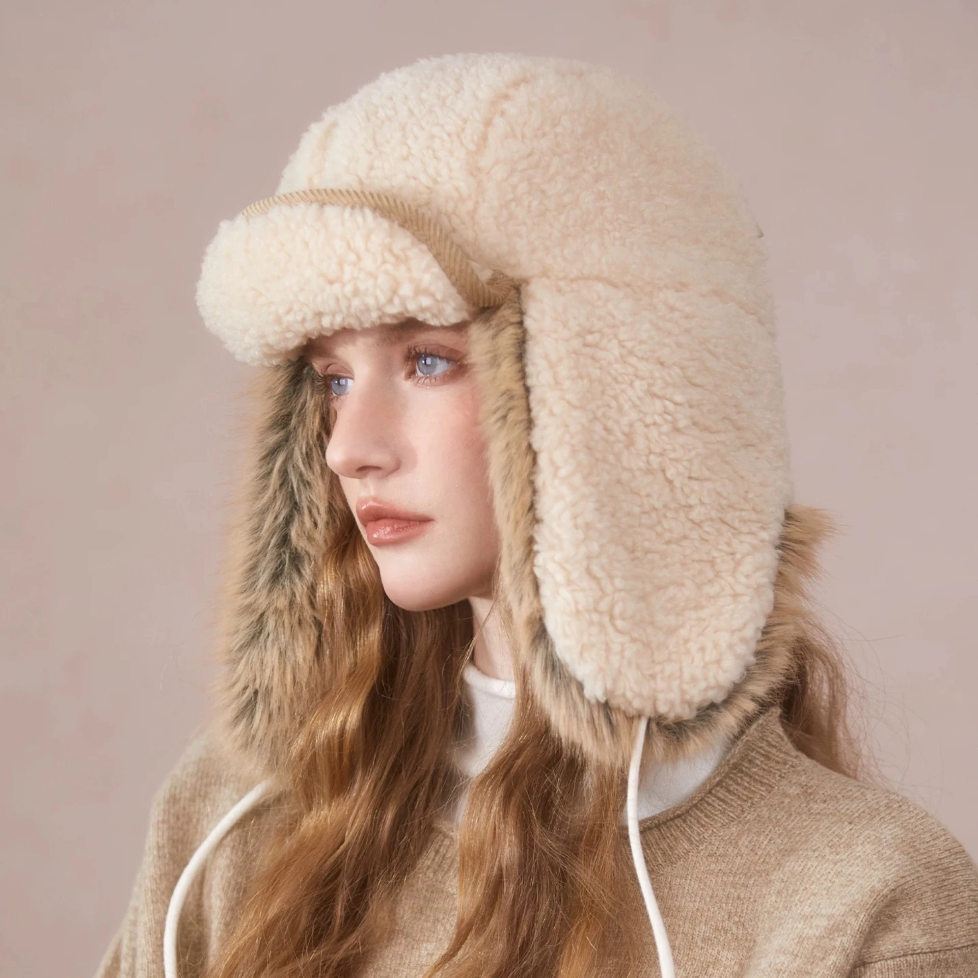 Winter Retro Plush Thickened Warm Lei Feng Hat Windproof Outdoor Ear Protection Hat Pilot Hat