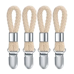 4pcs Towel Hanging Clips Clamps Braided Multipurpose Cotton Loop Metal Hook Kitchen Bathroom Storage Clips Socks Clothes Hanger