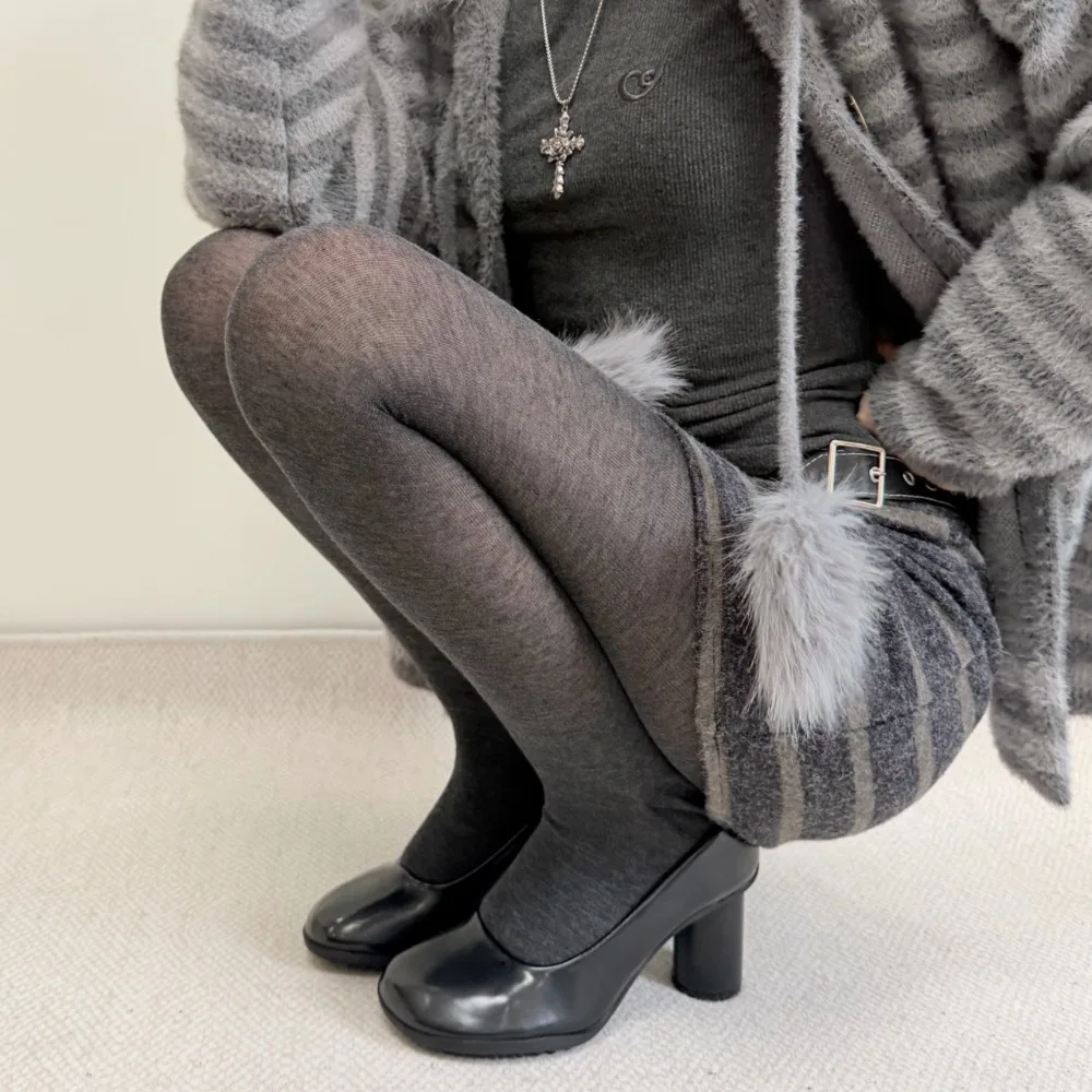 Korean Retro Wool Blend Tights Soft Skin-Friendly Slightly Sheer Ultra Thin Cotton Plain High Stretch Right Angle Heel Pantyhose