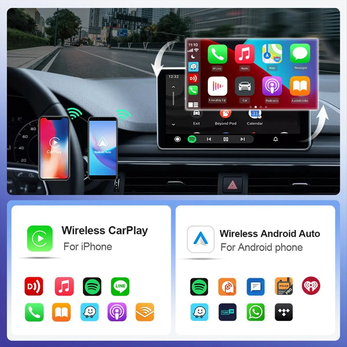 Mini Wireless CarPlay Android Auto Adapter, Wired to Wireless, Fast Stable Connect, BT 5.0, 5GHz WiFi CarPlay Adapter