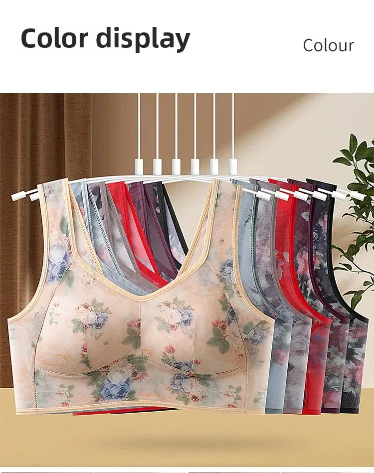 Sujetador de talla grande con copas fijas, inalámbrico, transpirable, fino, estilo chaleco de una pieza para personas de mediana edad y mayores.
