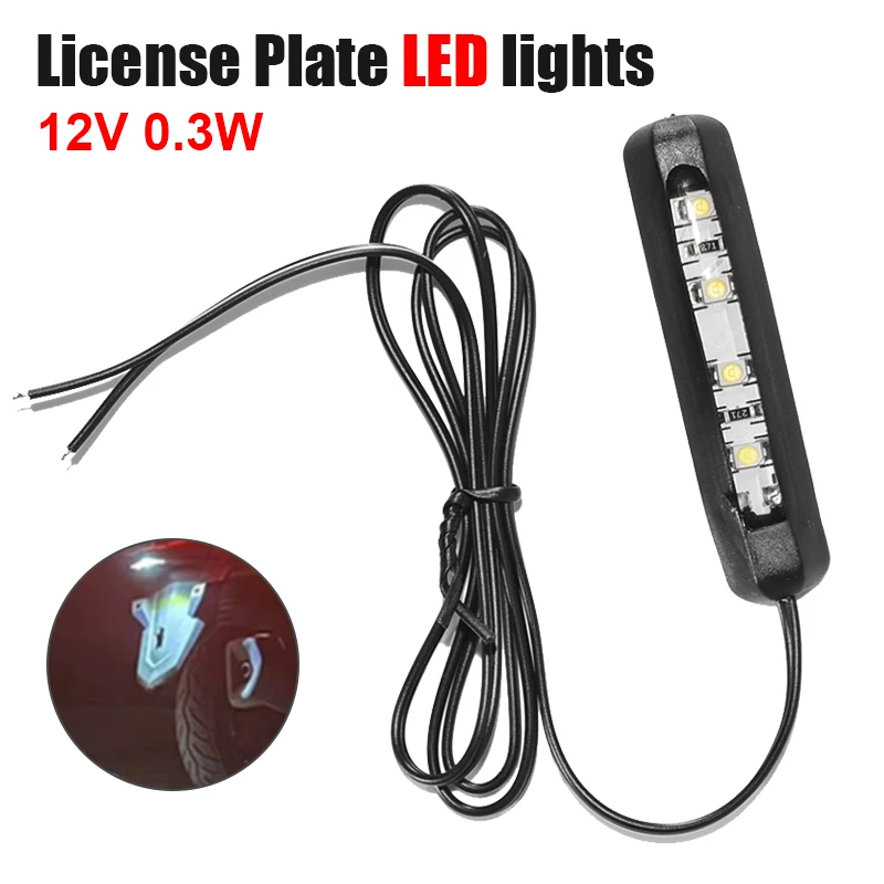 

4LED 12V Car License Plate Light Assembly Motorcycle Tiny Rear Number Plate Lamp Light With Cable Auto Decoration Parts